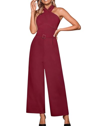 Combinaison pour femme dos nu croisé chic avec pantalon droit maxi