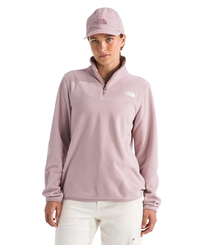 The North Face Women's Glacier Fleece Quarter Zip Jacket - 1/4 Zip Pullover Jacket, Zip Pockets, Stretch Fabric, Metal Pink, Small