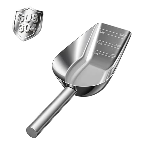 USYOGO Matel pet dog cat food measuring scoop 1 cup Food-grade 304 stainless steel material Long handle and dishwasher-safe