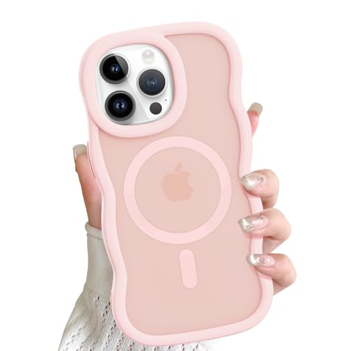 ÁRBOLORO Funda Magnética Onda para iPhone 14 Pro MAX Compatible con MagSafe, Carcasa Marco de Ondulado Rizado Forma Translúcida Mate Antigolpes Anti-Arañazos Case para Mujeres y Niñas, Rosa