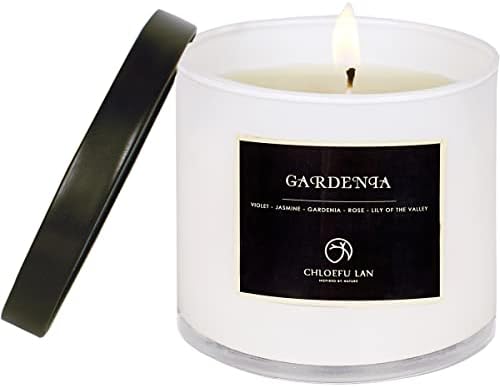 Chloefu LAN Premium Gardenia Scented Candle for Men & Women, Highly Scented, 7.1oz|45 Hour Long Lasting, Relaxing Aromatherapy All Natural Soy Candle, Home Decor, White Glass Jar Candle with Gift Box