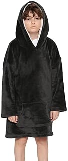 A2Z 4 Kids Girls Boys Oversized Hoodie Black Snuggle Blanket Super Soft Warm Fleece Kangaroo Pocket
