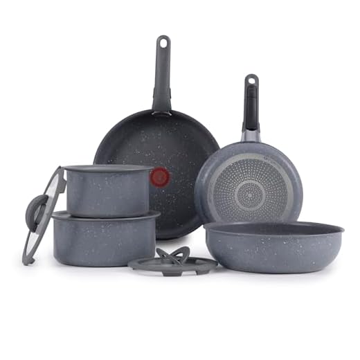 T-fal Ingenio Essentials Cookware Set with Detachable/Removable Handle 11 Piece, Granite Titanium Non Stick, Oven Broiler Safe 500F, Stackable, Pots and Pans Set, Frying Pans, Dishwasher Safe, Gray