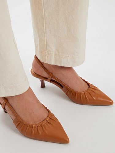 Image of Coutgo Women Slingback Kitten Heels Pointed Toe Slip On Pleated Dress Shoes | Women's Pumps,Low Heels,Closed Toe,Short Heels,Comfortable,Work Shoes,Party,Wedding,Dressy Casual