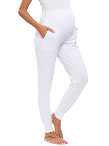 Love2Mi Pantalones de ocio para mujeres embarazadas, mallas premamás, pantalones cómodos elásticos para correr. Blanco XL
