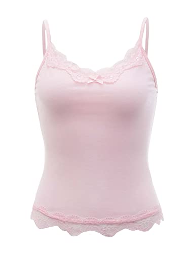 SHENHE Women's Lace Tank Tops Cute Coquette Top Sleeveless Spaghetti Strap Vacation Crop Camisole