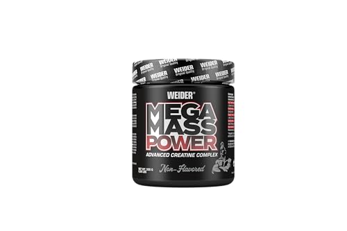 WEIDER - Complejo de creatina Mega Mass Power de alta dosis, polvo de construcción muscular con creatina pura CreaZ, L-glutamina, péptidos glutapep y mucho más, insípido, 300 g, 30 porciones