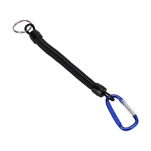 flexman Coiled Fishing Lanyard, Retractable Spring Elastic Rope Fishing Pole Tether Security Gear Tool with Stainless Steel Loops Rotating Buckles for Walking, Hiking, Camping (Blue)