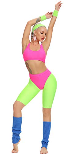 Sweatbands (Headband/Wristband Set) for Working Out,80's Costume Party Green