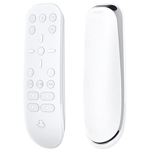 PlayVital Silikon Hülle für ps5 Media Remote Medienfernbedienung Cover Schutzhülle, Ergonomisches Design Ganzkörperschutzhülle für ps5 Fernbedienung-Transparent Weiß