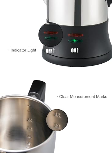 Apoxcon WEP1800-2 12 Cup Electric Coffee Percolator With Etl Approval Stainless Steel Coffee Maker With Heat Resistant Glass Knob Classic Look Cord-Less Server Coffee Pot thumb #8