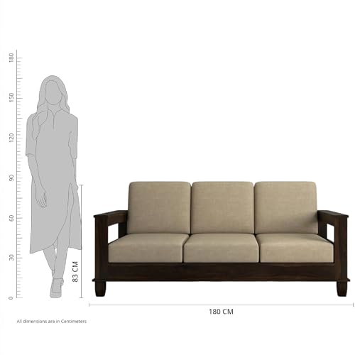 Image of Amazon Brand - Solimo Solid Sheesham Wood Houlton 3 Seater Sofa Wooden Sofa Furniture for Living Room Home (Walnut Finish)