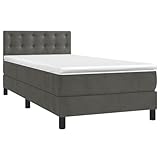 vidaXL Boxspringbett mit Matratze LED Polsterbett Bett Einzelbett Bettgestell Bettrahmen Lattenrost Hotelbett Schlafzimmerbett Dunkelgrau 100x200cm Samt