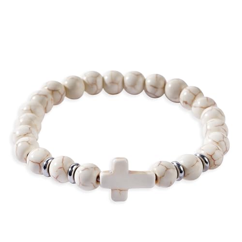 Cross Birthstone Gemstone Beaded Stretch Protection Bracelet for Man Woman, Handmade Healing Stone Chakra Beads Elastic Bracelets Accessories Fashion Jewelry Gift.