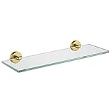 JQK Bathroom Glass Shelf Gold, Tempered Glass Shower Storage 16 by 5 inches, 304 Stainless Steel...