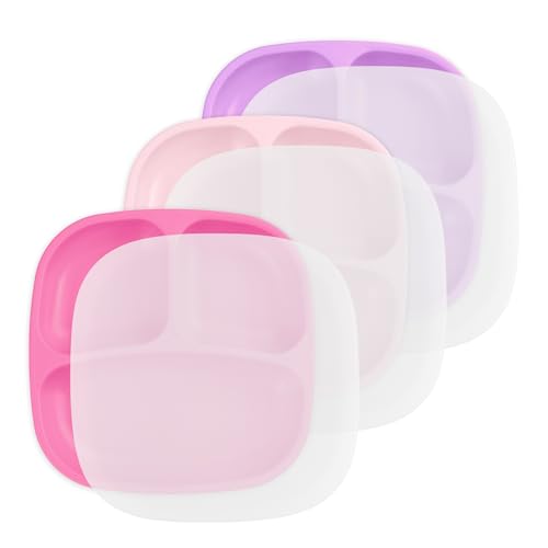 Image of Re-Play Divided Toddler Plates Set of 3 - Deep-Walled 3 Compartment Kids Plates for Picky Eaters - Dishwasher & Microwave Safe - BPA-Free - Made in USA, Princess