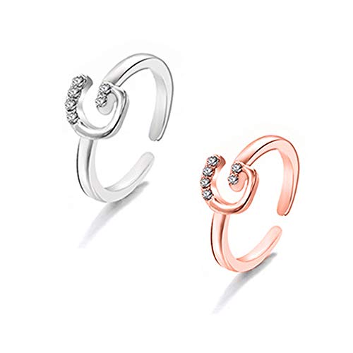 YANCHUN 2 Pcs Silver Rose Gold Initial Rings for Women Adjustable Alphabet Letter Finger Ring Set for Girls (G)