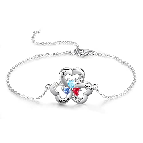 Image of Mom Bracelet Mothers Day Gifts Personalized 2 Birthstone Bracelets for Women Custom 2 Names Bracelets for Her Mothers Bracelet Jewelry for Wife
