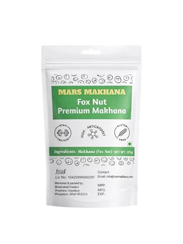 Image of Mars Makhana Raw Fox Nuts Natural Flavour Gluten Free High Protein Lotus Seeds 125g for Roasting, Cooking, Kheer and Curry Recipes
