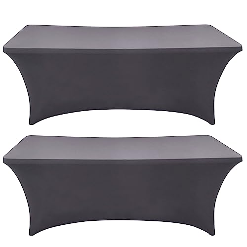 Image of SEPARO 2 Pack 4 Ft Grey Table Cover Fitted Rectangular Tablecloth Stretchable Fabric Table Cloth 4 ft Wrinkle-Free for Party Tradeshows Banquet Weddings Cocktail