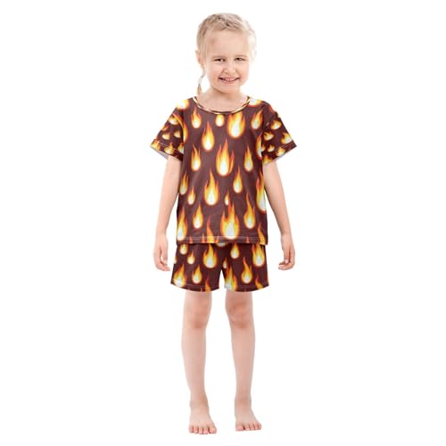 Pajama Sets Short Sleeve Flame Design Repeat Pattern Soft Cotton Summer Sleepwear 2 Piece PJS Size 5-14T4