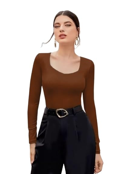 Solid Sweetheart Neck Full Sleeve Regular Length Top for Women-image-11
