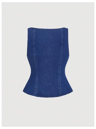 MakeMeChic Women's Denim Vest Tie Front Sleeveless Fitted Y2K Jean Vests Tank Top2