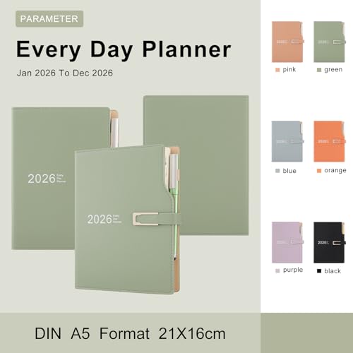 Academic Diary 2026 A5 Day To Page,Schedule Organizer With Calendar Stickers, Agenda Diary Planner With Pen Holder And Pen,Premium Thicker Paper 14 X 21.5 Cm (Green) - 8