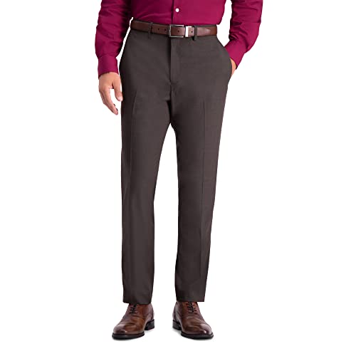 Kenneth Cole REACTION mens Premium Stretch Texture Weave Slim Fit Dress Pants, Chocolate, 34W x 32L US