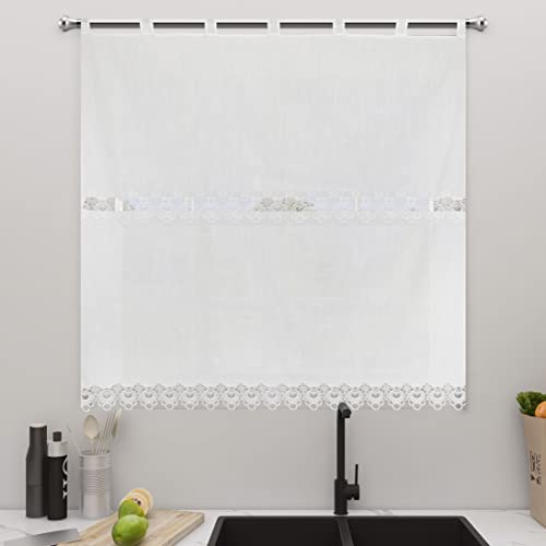 Dalina Textil - Cortina de Cocina Translúcido con Bordado, Cortina Media Altura para Cocina, Comedor, Marco de Puerta 1 Pieza de 150x150cm