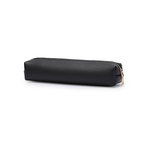 Image of Faux Leather Color Pencil Case Multifuncional and Simple with Zipper for School (Black,Faux Leather)