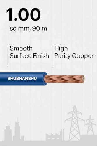 Image of 1.00 SQMM PVC Insulated Pure Copper Wire | Single Core Flexible Electric Cable | ISI Certified | 90 Meters | Blue