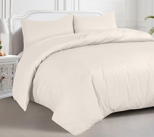 Crescent Collection Plain Duvet Cover With Pillowcase Percale Quilt Cover Bedding Set (Cream Double)