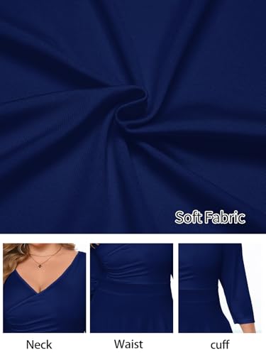 Image of Plus Size Dresses for Women A-Line V-Neck Swing Flowy 3 /4 Sleeve | 3 /4 sleeve,v neck,pockets,casual,cocktail,wedding,holiday,home,work,date party,vacation,outdoor