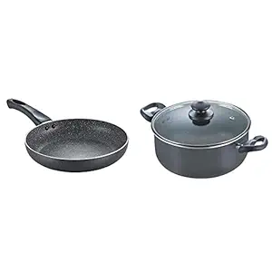 Prestige Omega Deluxe Granite Fry Pan, 280mm, Black (36306) + Prestige Omega Deluxe Granite Sauce Pan with Lid, 240mm