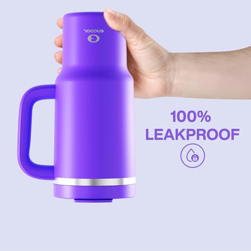 Image of 32 oz Tumbler with Handle and Straw: Stainless Steel Insulated Tumbler Keeps Cold for 24 Hours, Leakproof Travel Cup Fits in Cup Holder and BPA-Free,Violet