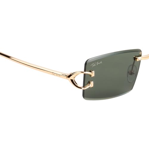 Image of Ted Smith Unisex Rimless Rectangle Gold Green UV Protected Sunglasses