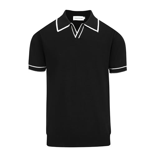OXKNIT Mens Polo Shirts Short Sleeve Casual Knit Polo Shirt Vintage Golf T Shirts Tops with Black Stripe
