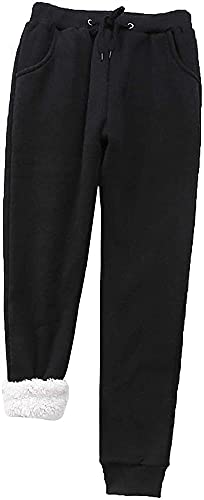 Pantalons de survêtement pour femmes doublés chaud automne hiver jogging molleton noir taille XL