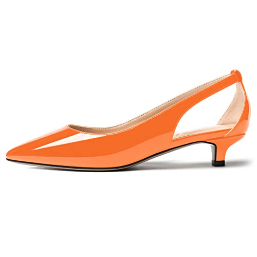 MERRORI Women's Pumps Kitten Low Heel Slip On Pointed Toe Dress Shoes Patent Leather Pumps Shoes 1.5 Inch2