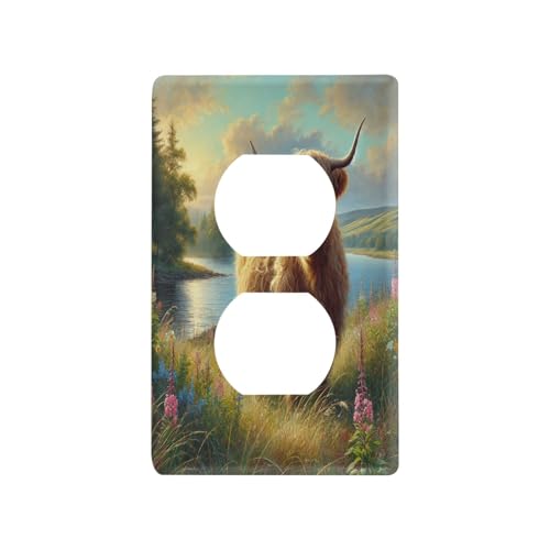 Cow Farmhouse Light Switch Cover Decorative Receptacle Outlet Wall Plate Guard Plastic Outlet Covers for Home Decor Room Bedroom Bathroom (Duplex Outlets Cover)
