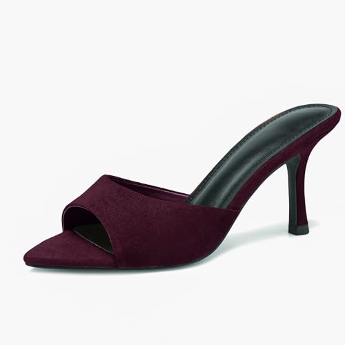 Image of Riekhany High Heel Mules for Women Slip On Open Pointed Toe Classy Patent Leather Stiletto Pumps Formal Slingback Mule Sandals Dress Walking Shoes