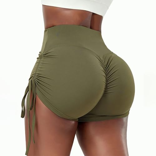 Genérico Producto de categoría Yoga Shorts - Prendas Femeninas de Entrenamiento y Yoga con Cintura Alta Fruncidos y cordón Ideal para Correr y glúteos (Army Green, M)
