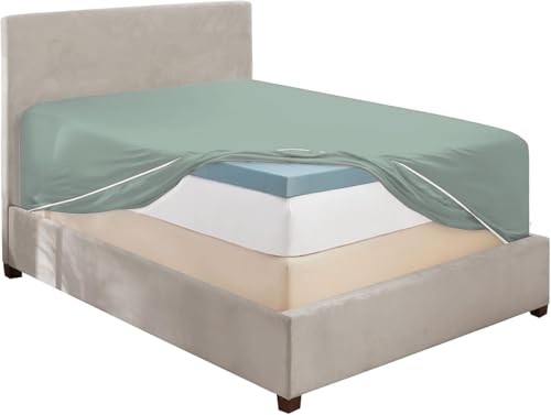 Image of Hearth & Harbor Extra Deep Pocket Queen Fitted Sheet - Fits 18 to 24 Inch Mattress - Ultra Soft 1800 Microfiber, Wrinkle-Free & Breathable - Hotel Luxury Fitted Sheet Only, Sage Green
