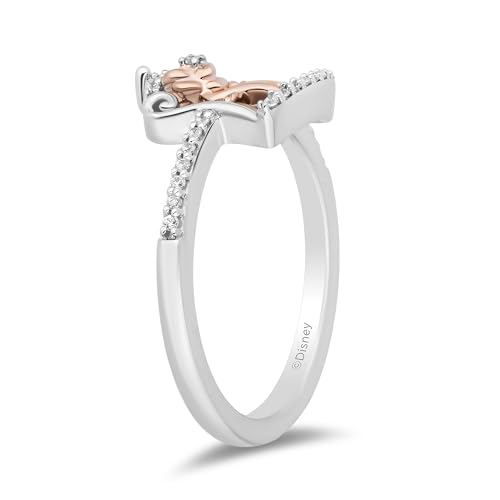 Jewelili Enchanted Disney Fine Jewelry 14K Rose Gold over Sterling Silver with 1/10 CTTW Diamonds Belle Ring Size 74