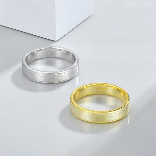 STARCHENIE 5mm Wedding Band Solid 925 Sterling Silver Ring for Men & Women Brushed Matte Finish Beveled Polished Edge Comfort Fit4