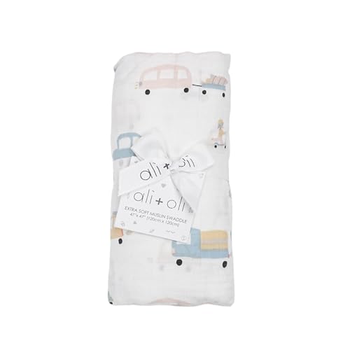 Image of Ali+Oli Muslin Swaddle Blanket for Baby (Auto) Large 47 inch x 47 inch Soft Rayon Made from Bamboo & Organic Cotton, Machine Washable Receiving Blanket Wrap for Newborn to Toddler