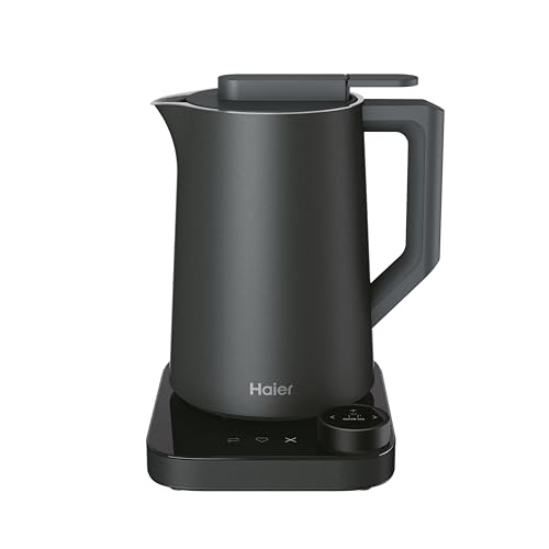 Haier Hervidor Inteligente Series 7 con Control de Temperatura por grado, Pantalla LCD, 6 programas automáticos, Mantener Caliente, Acero inoxidable, Ahorro de energía, 1,3 L, 2000 W, Gris