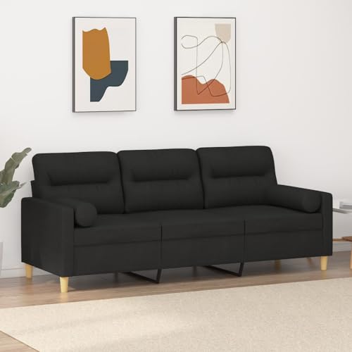 Festnight Sofá de 3 Plazas para Salón con Cojines, Sofá Chaise Longue Moderno de Cuero Sintético, Sofá Sillón, Sofa para Dormitorio Salón Oficina, Negro 180 cm