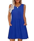 OFEEFAN Sundresses for Women 2025 Summer Italian Dress Fashion Clothing Pleated Beach Vacation Clothes Sleeveless Sundress Pockets Swing Coverups Royal Blue M